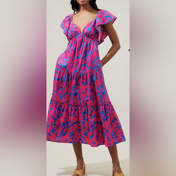 SugarLips Yeraldi Berry Fiora Open Lace Up Tiered Back Midi dress L - Picture 11 of 14